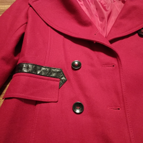 RED PEACOAT - SAKS FIFTH AVENUE - Large // Jacket Trenchcoat Winter Pea Coat - Picture 8 of 13